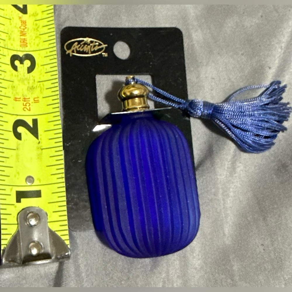 Vintage Blue Glass Perfume Bottle Atomizer Tassel Mini Vanity Refillable Decor - Picture 3 of 3